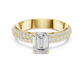 Three Row Micro Pave Emerald Cut Lab Diamond Ring