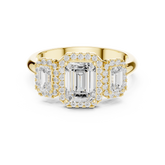 Triple Emerald Cut Diamond Halo Engagement Ring