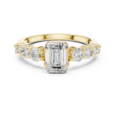 Emerald Cut Diamond with Round Bubble Prong Wedding Ring