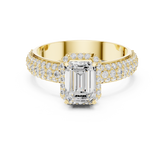 Emerald Cut Diamond Halo with Triple-Row Pavé Band Engagement Ring