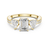 Three-Stone Emerald and Trillion Pave Diamond Engagement Ring