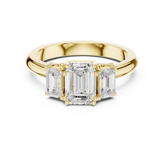 Emerald Cut Three-Stone Scalloped Filigree Under-Gallery Ring