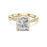 Cushion Cut Diamond Engagement Ring With Vintage Milgrain Band