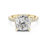 Pave Set Cushion Diamond Hidden Halo Ring