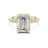 Pave Set Emerald Diamond Hidden Halo Ring