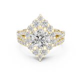 Round Cut Pave Diamond Statement Ring with Triple Row Shank