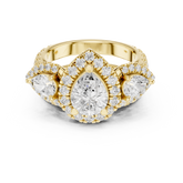 Pear Cut Three Stone Halo Diamond Bridal Ring