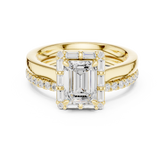 Emerald Cut Diamond Ballerina Halo Wedding Ring Set