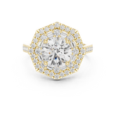 Round Diamond Hexagonal Double Halo Ring