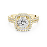 Round Diamond With Square Micro Pave Halo Ring