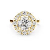 Round Cut Cluster Halo With Cathedral Shank Ring