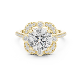 Round Diamond Bezel-Accented Scalloped Halo Ring