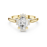 Oval Diamond With Four-Point Cluster Halo Ring