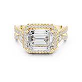 East-West Emerald Cut Diamond Double Band Halo Ring