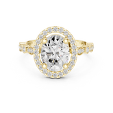 Oval Diamond Halo Ring With Bezel-Set Band