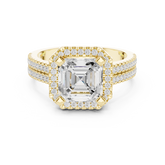 Asscher Cut Halo with Double Pave Diamond Ring
