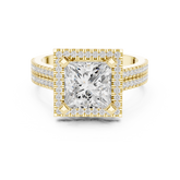 Princess Cut Halo with Double Pave Diamond Ring