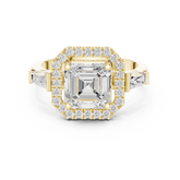 Asscher Cut Diamond Halo Ring With Tapper Baguette