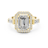 Emerald Cut Diamond Halo Ring With Tapper Baguette