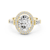 Oval Cut Diamond Halo Ring With Tapper Baguette