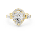 Pear Cut Diamond Halo Ring With Tapper Baguette