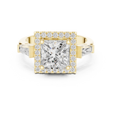 Princess Cut Diamond Halo Ring With Tapper Baguette