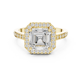 Classic Asscher Diamond Halo Ring With Pavé Band