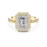 Classic Emerald Diamond Halo Ring With Pavé Band