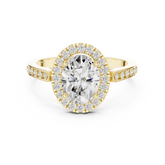 Classic Oval Diamond Halo Ring With Pavé Band