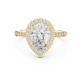 Classic Pear Diamond Halo Ring With Pavé Band