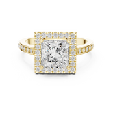 Classic Princess Diamond Halo Ring With Pavé Band
