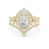 Pear Sunburst Halo Bridal Ring Set With Criss Cross Shank