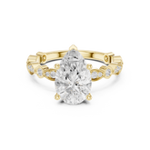Pear Diamond Ring With Alternating Round & Marquise Shaped Bezel Set Band