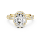 Oval Brilliant Halo Diamond Three Row Pave Set Wedding Ring