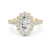 Oval Cut Halo Diamond Floral Sunburst Bridal Ring