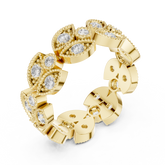 Vintage Round Diamond Milgrain Leaf Cluster Band