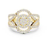 Round Halo Diamond Ring With Triple Row Criss Cross Shank