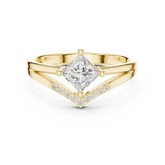 Princess Cut Diamond Ring With Chevron Split Band