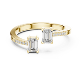 Twin Emerald Cut Diamond Toi et Moi Bypass Ring