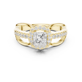 Princess Cut Halo Diamond Split Shank Pave Engagement Ring