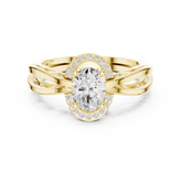 Double Layer Split Shank Oval Halo Diamond Engagement Ring
