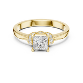 Princess Cut Basket and Pave Accents Ring