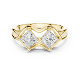 Princess Cut Two Stone Wave-Frame Ring