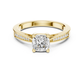 Cushion Cut Side Round Pave Set Ring