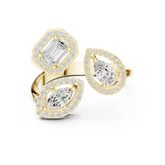 Multi-Shape Three-Stone Diamond Halo Ring