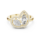 Pear And Marquise Diamond Two-Stone Halo Ring