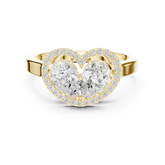 Twin Pear Cut Diamond Heart Shape Halo Ring