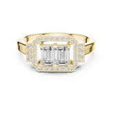 Double Emerald Cut Diamond Halo Engagement Ring