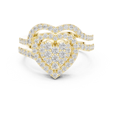 Heart Shaped Round Diamond Cluster Bridal Ring with Double Pave Band