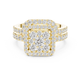 Square Composite Diamond Halo Bridal Set With Double Pave Band